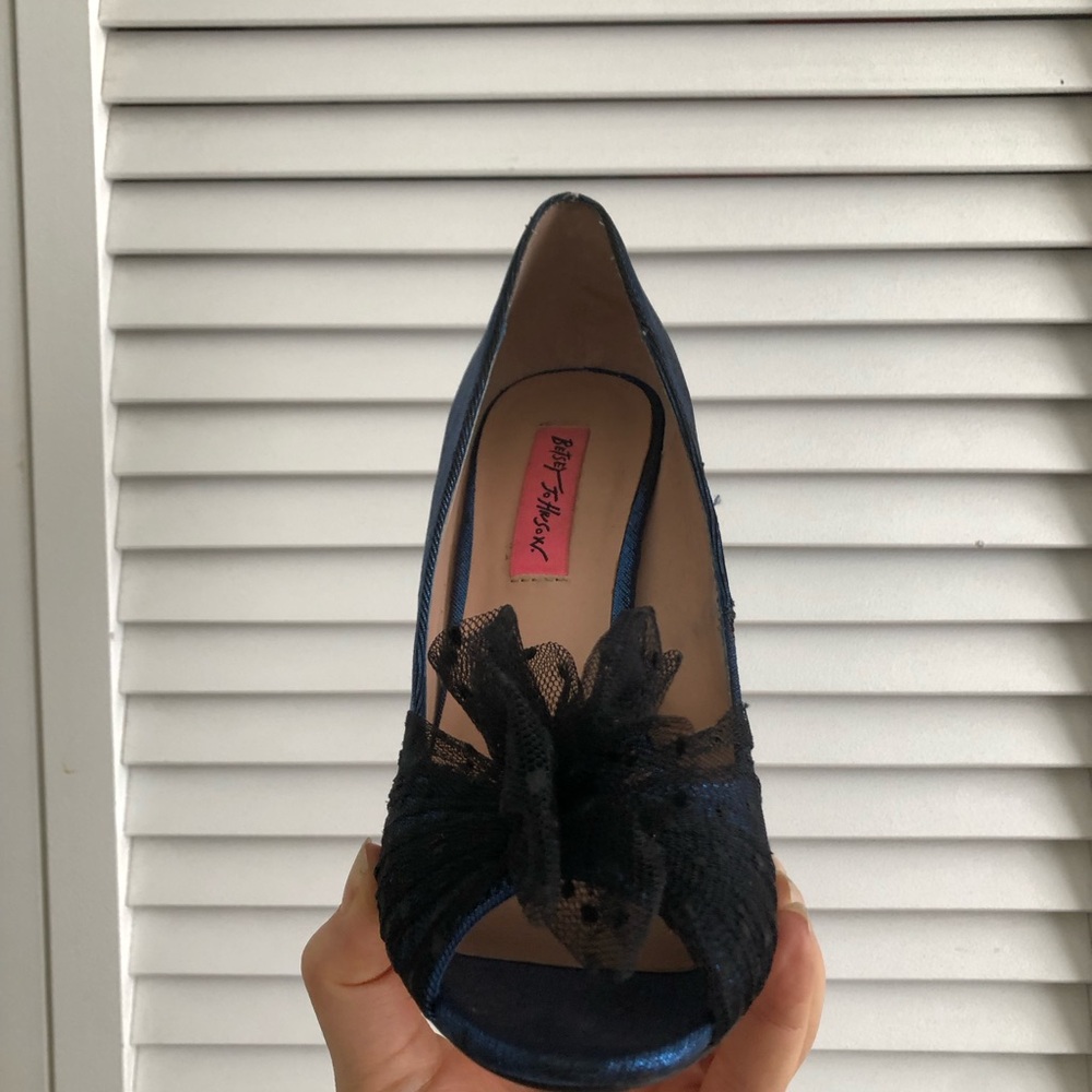 Betsey Johnson Bonnie Electric Blue Polka Dot Tulle Peep Toe Heels Sz 7.5 - Picture 3 of 8